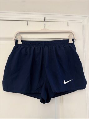 Nike Women's Navy Athletic Shorts with White Swoosh